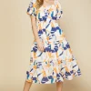 Abstract Botanical Midi Dress