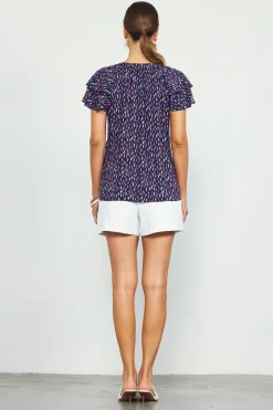 Allover Print Ruffle Sleeve Top