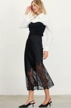 Asymmetrical Lace Satin Skirt
