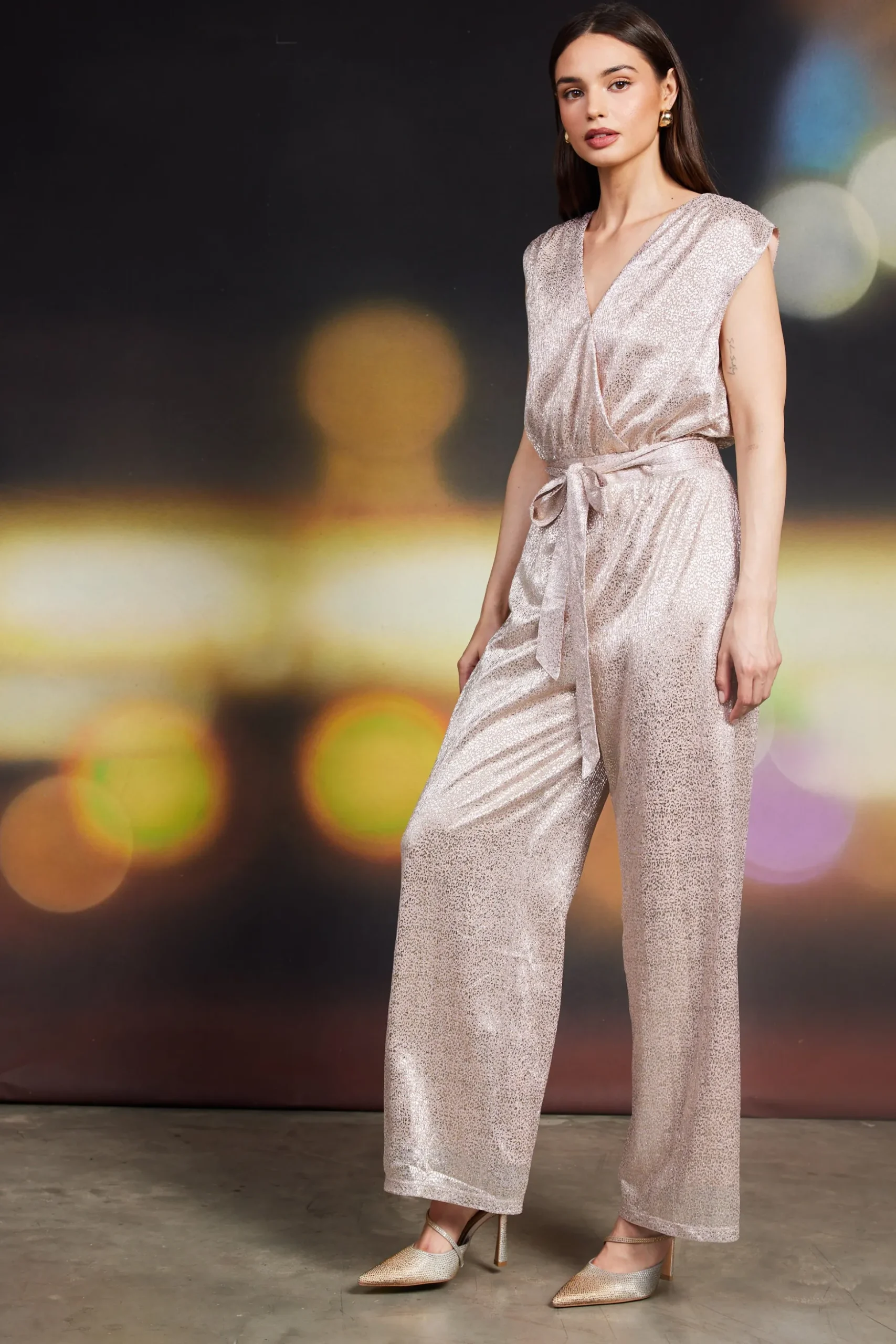 Blush Metallic Foil Print Jumpsuit