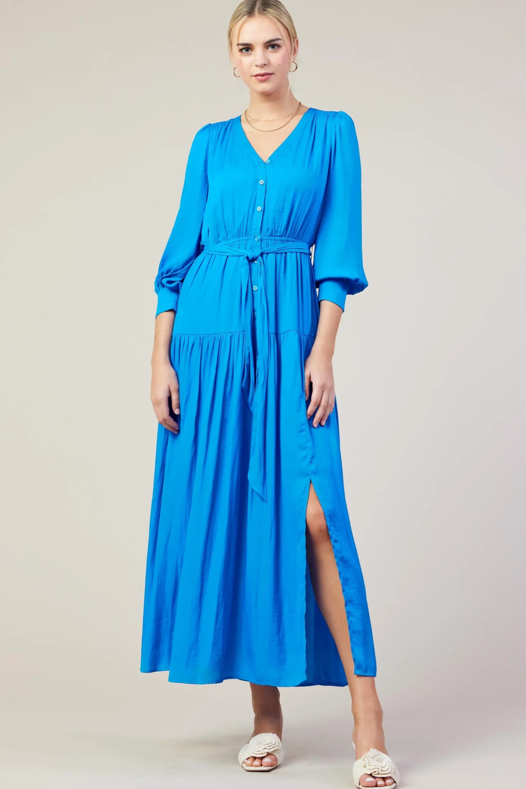 Button Detail Tiered Maxi Dress