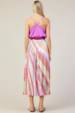 Carmine Print Pleated Midi Skirt