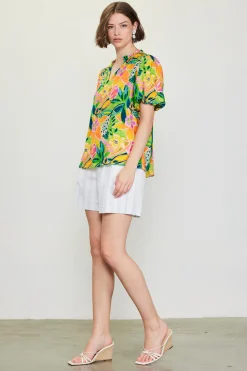 Celine Floral Print Bubble Sleeve Top