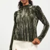 Crinkled Velvet Mock Neck Top