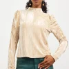 Crinkled Velvet Mock Neck Top