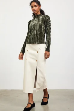 Crinkled Velvet Mock Neck Top