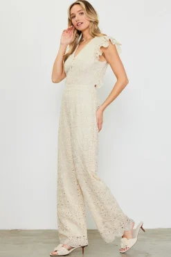 Crochet Ruffled Sleeve Jumpsuit