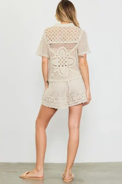 Crochet Short Sleeve Polo Top