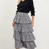 Dainty Floral Print Ruffle Midi Skirt