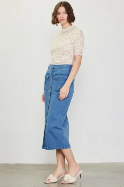 Denim Button Down Midi Skirt