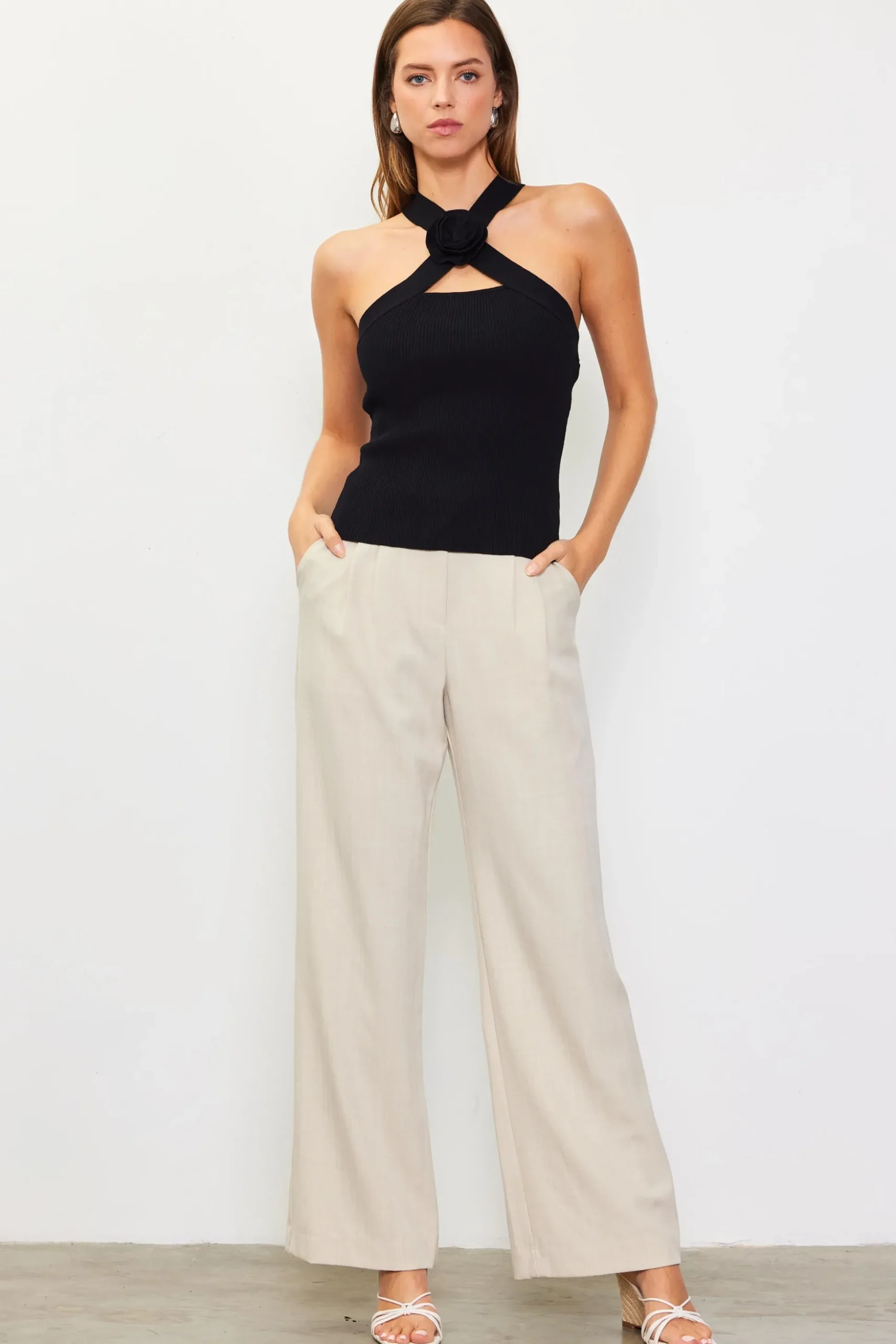Detachable Rosette Knit Halter Top