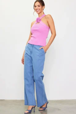 Detachable Rosette Knit Halter Top