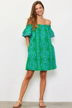 Embroidered Eyelet Off Shoulder Dress