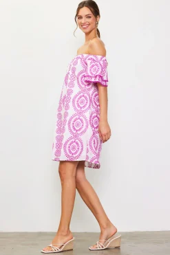 Embroidered Eyelet Off Shoulder Dress