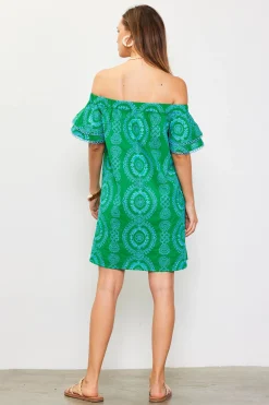 Embroidered Eyelet Off Shoulder Dress