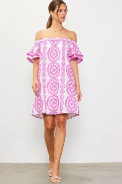 Embroidered Eyelet Off Shoulder Dress