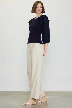 Eyelet Ruffle Sleeve Knit Top
