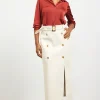 Faux Leather Belted Midi Skirt