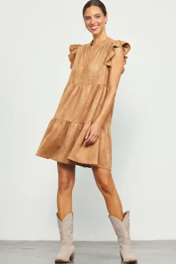 Faux Suede Tiered Mini Dress