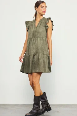 Faux Suede Tiered Mini Dress