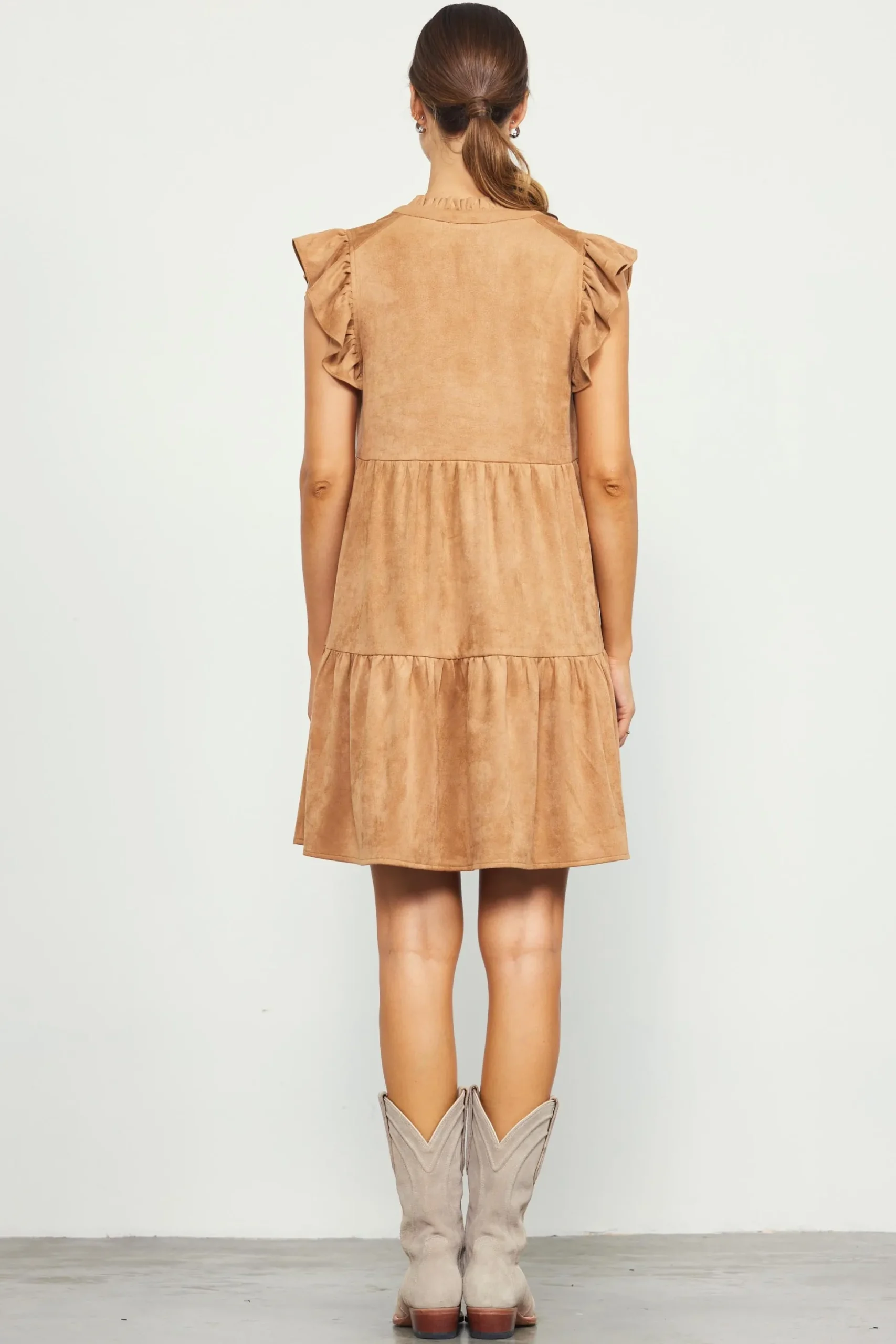 Faux Suede Tiered Mini Dress