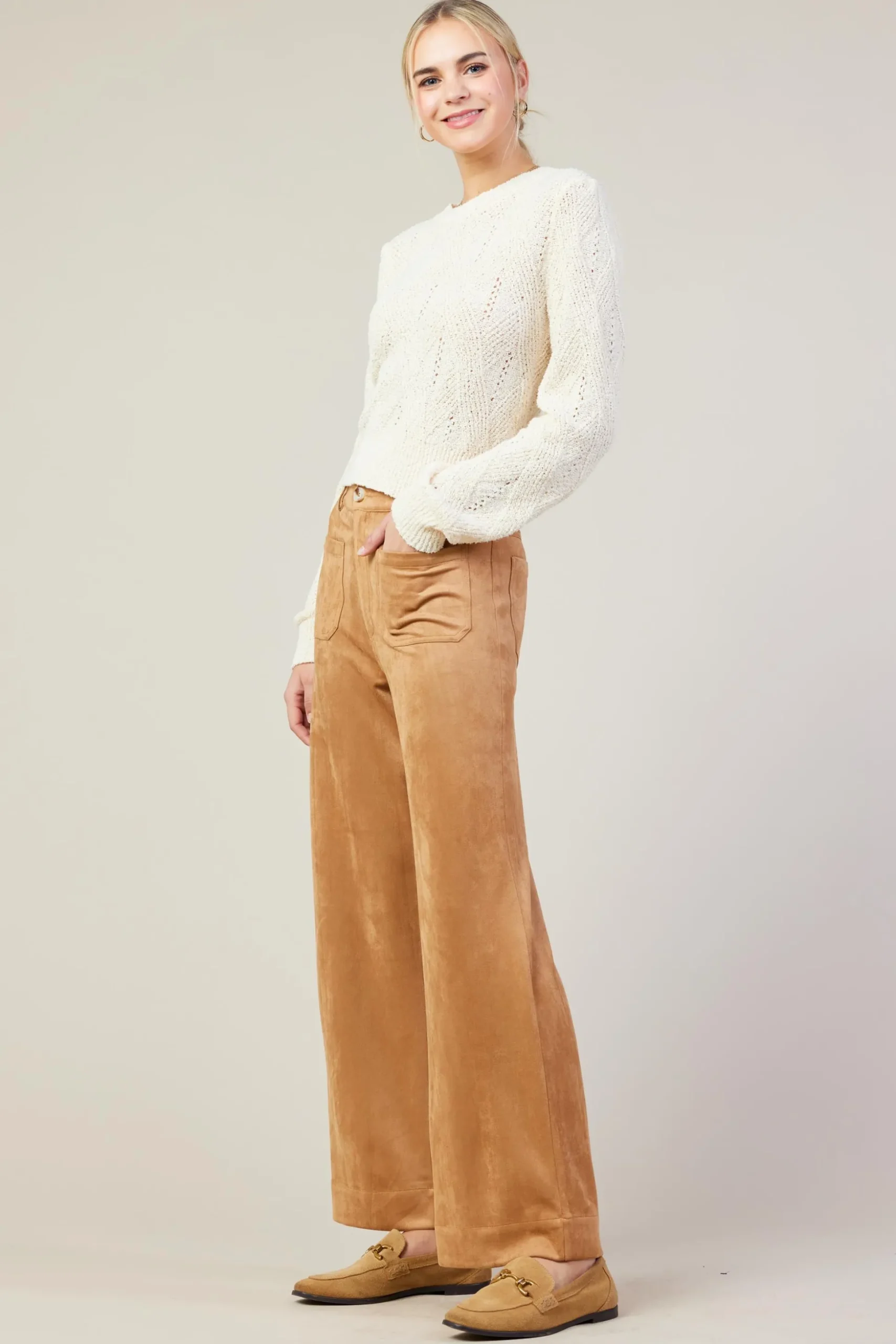 Faux Suede Wide Leg Pant