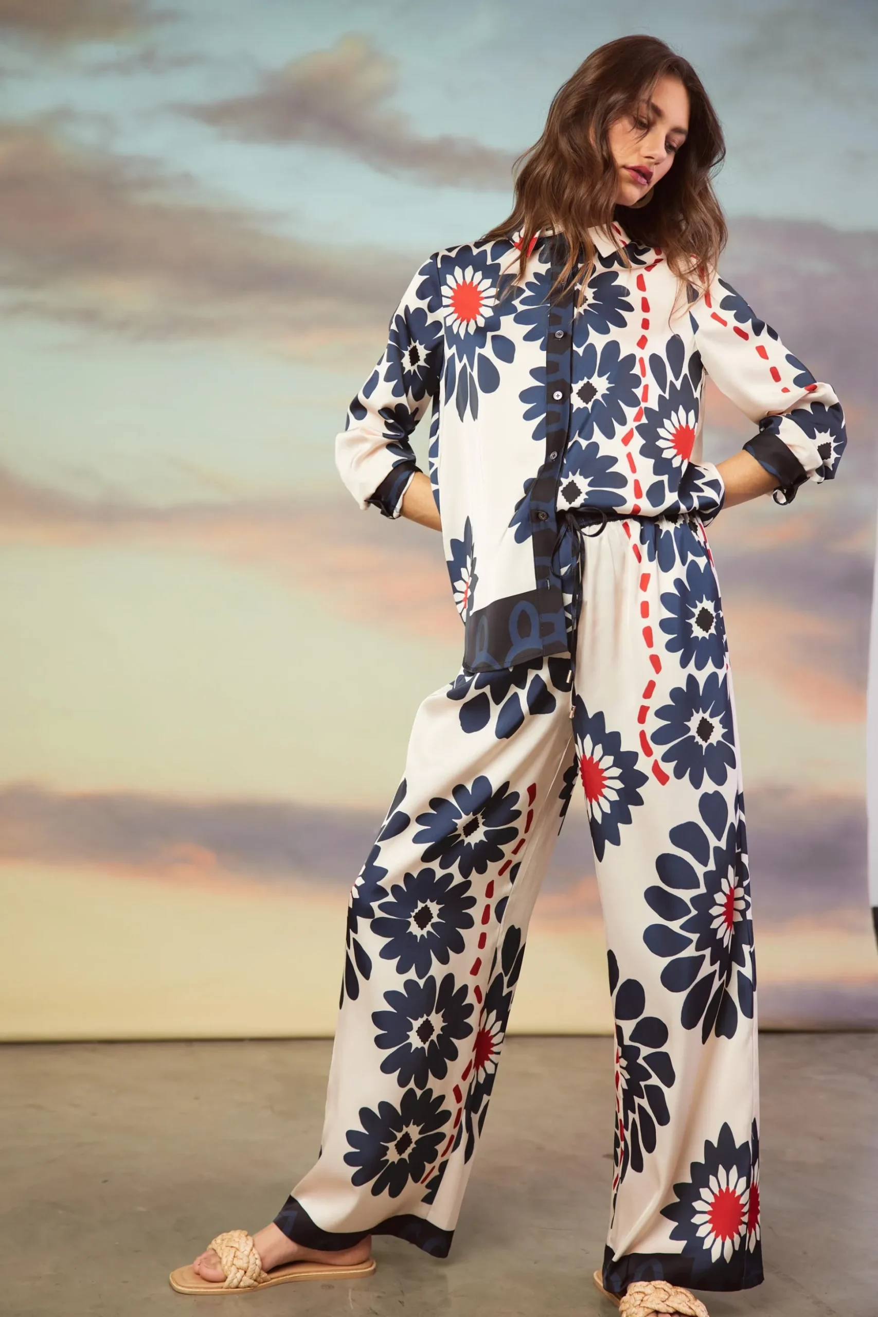 Floral Print Elastic Waistband Pants