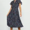 Floral Print Pleated Midi Dress