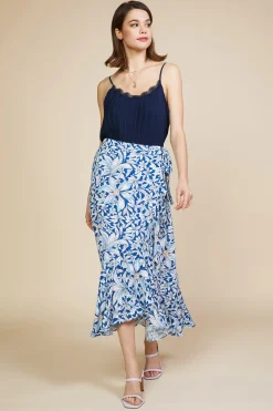 Floral Print Ruffled Wrap Skirt