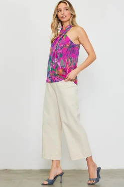 Floral Print Twisted Halter Top