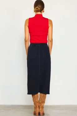Front Slit Maxi Denim Skirt