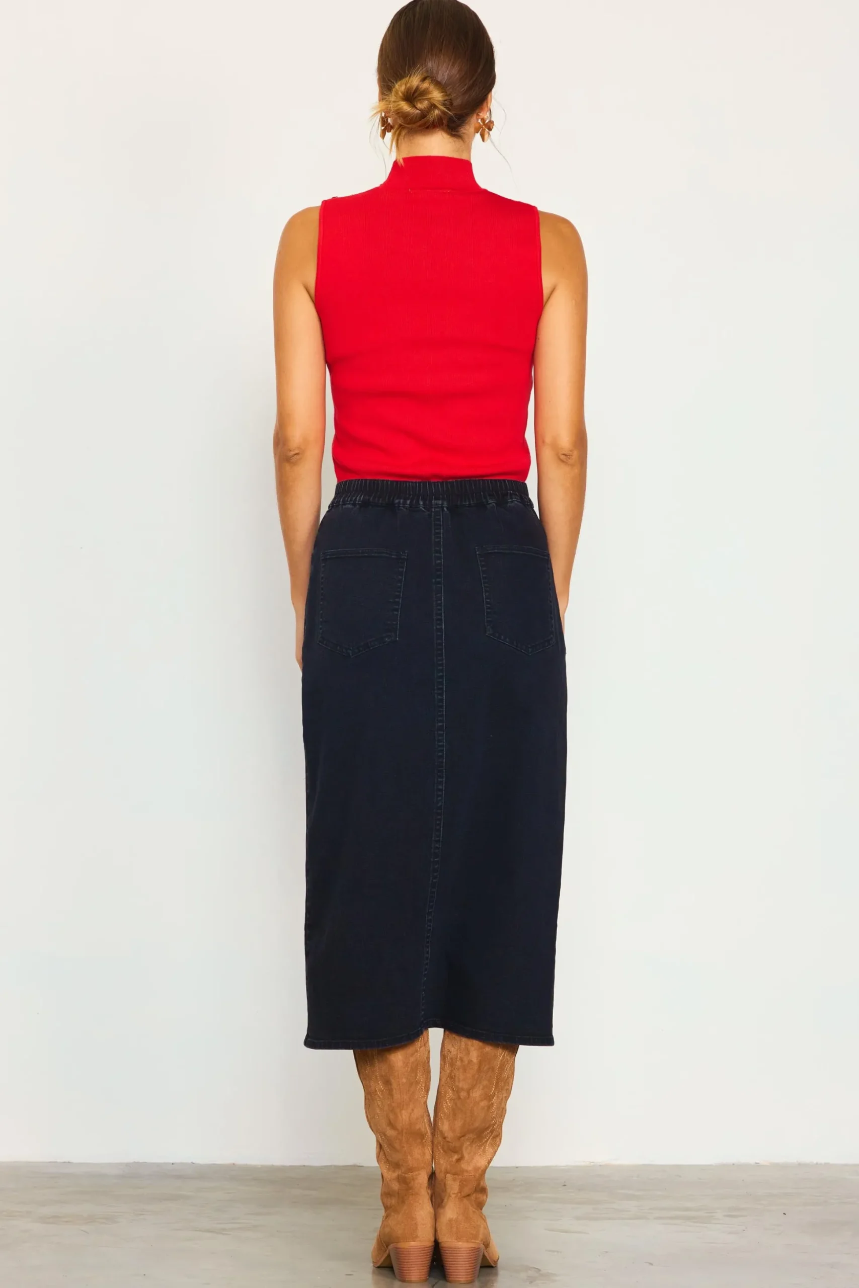 Front Slit Maxi Denim Skirt