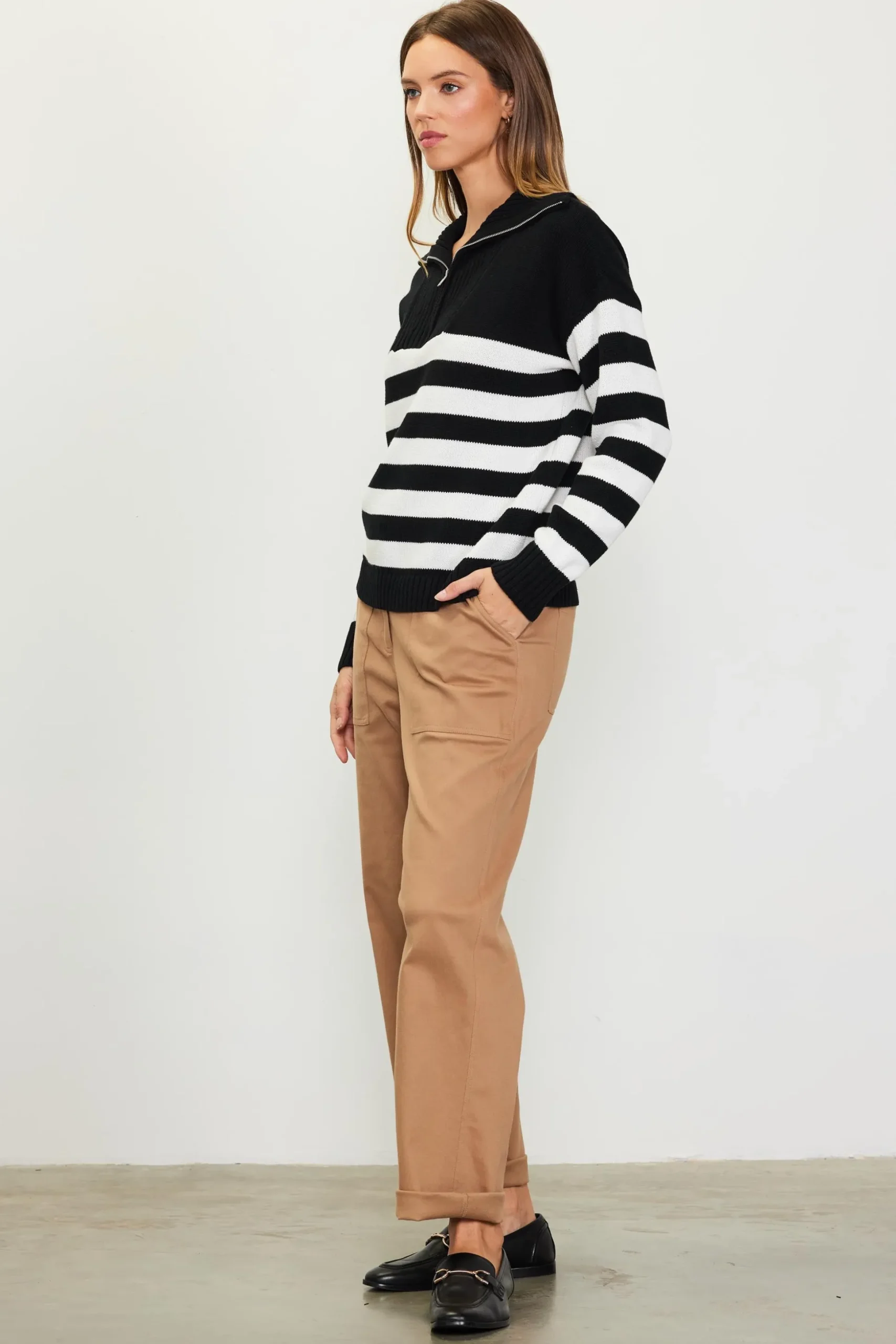 Half-Zip Striped Sweater