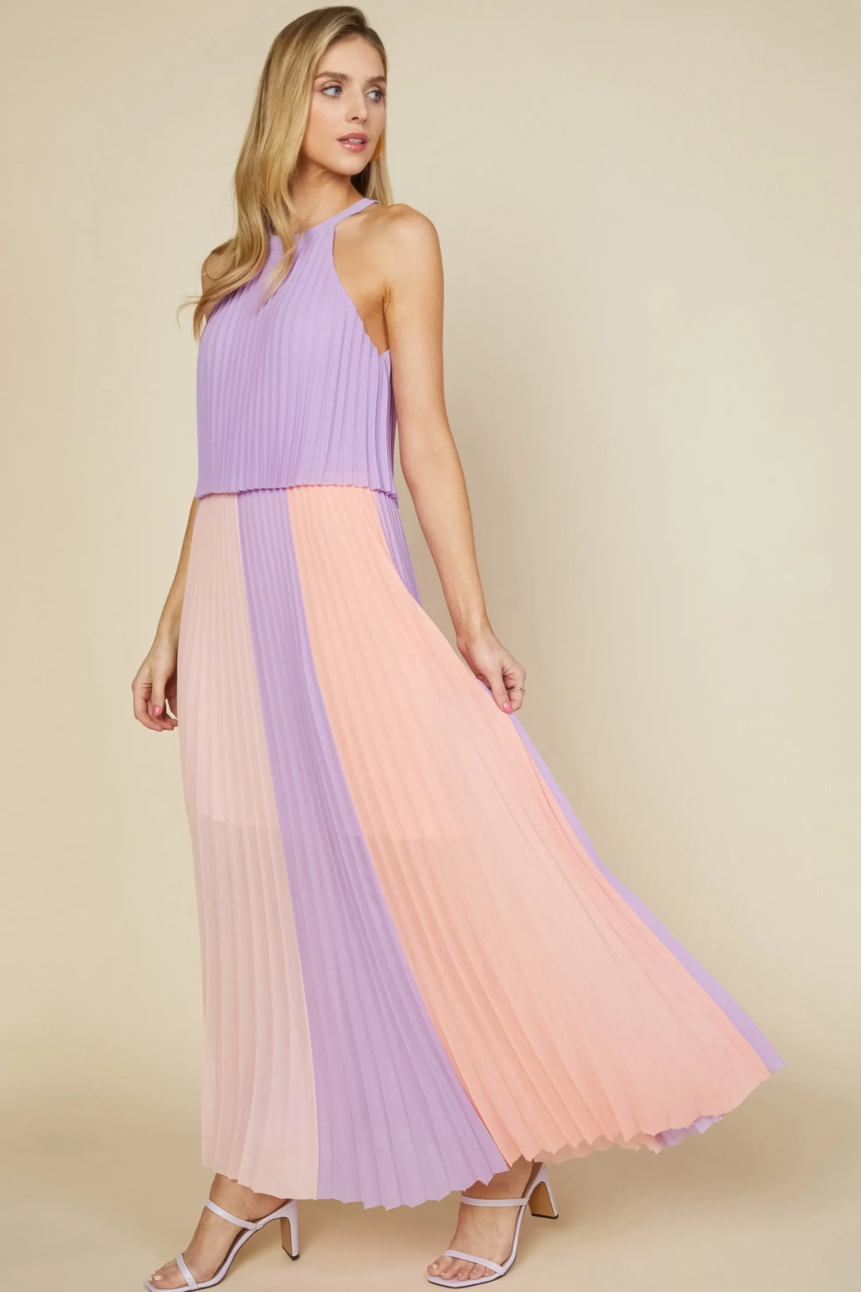 Halter Pleated Maxi Dress