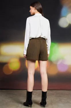 High-Rise Pleated Knit Shorts