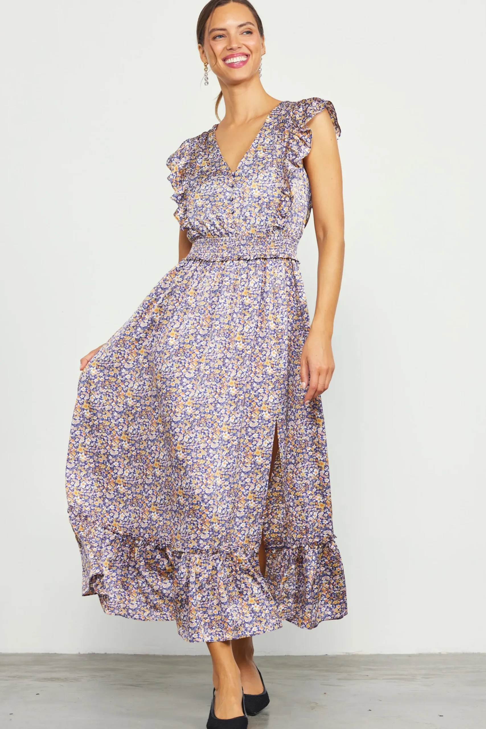 Indira Floral Print Smocked Waist Dress