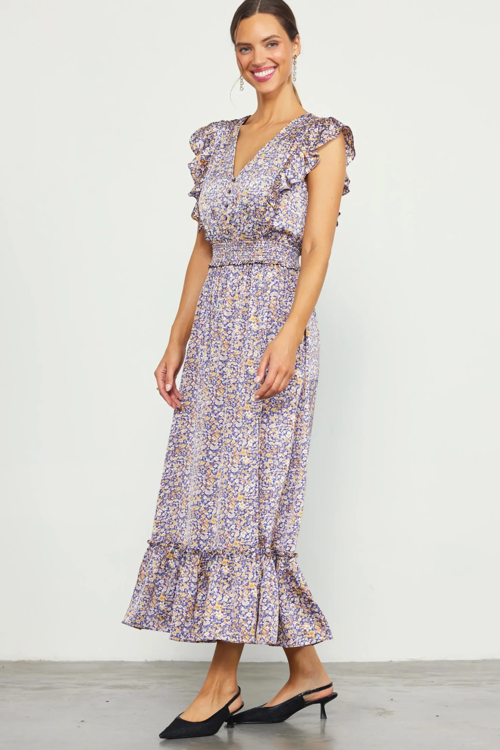 Indira Floral Print Smocked Waist Dress