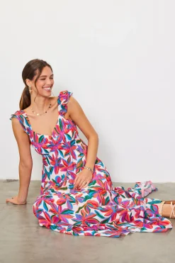 Juliette Floral Print Ruffle Sleeve Maxi Dress