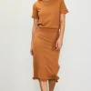 Knit Midi Ruffle Detail Skirt