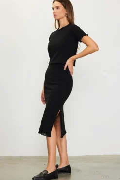 Knit Midi Ruffle Detail Skirt