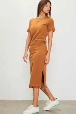 Knit Midi Ruffle Detail Skirt