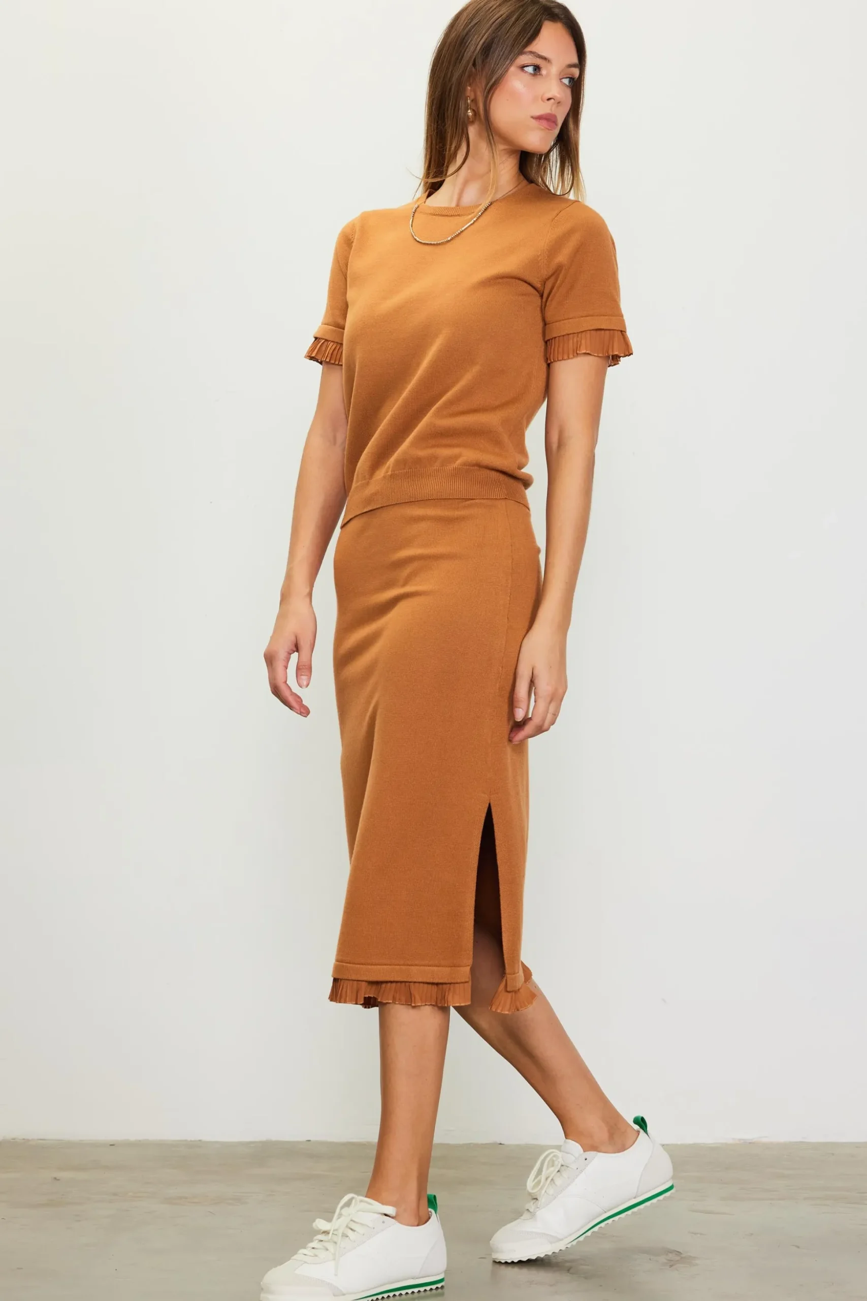 Knit Midi Ruffle Detail Skirt