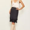 Lace Trim Satin Midi Skirt