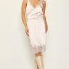 Lace Trim Satin Midi Skirt