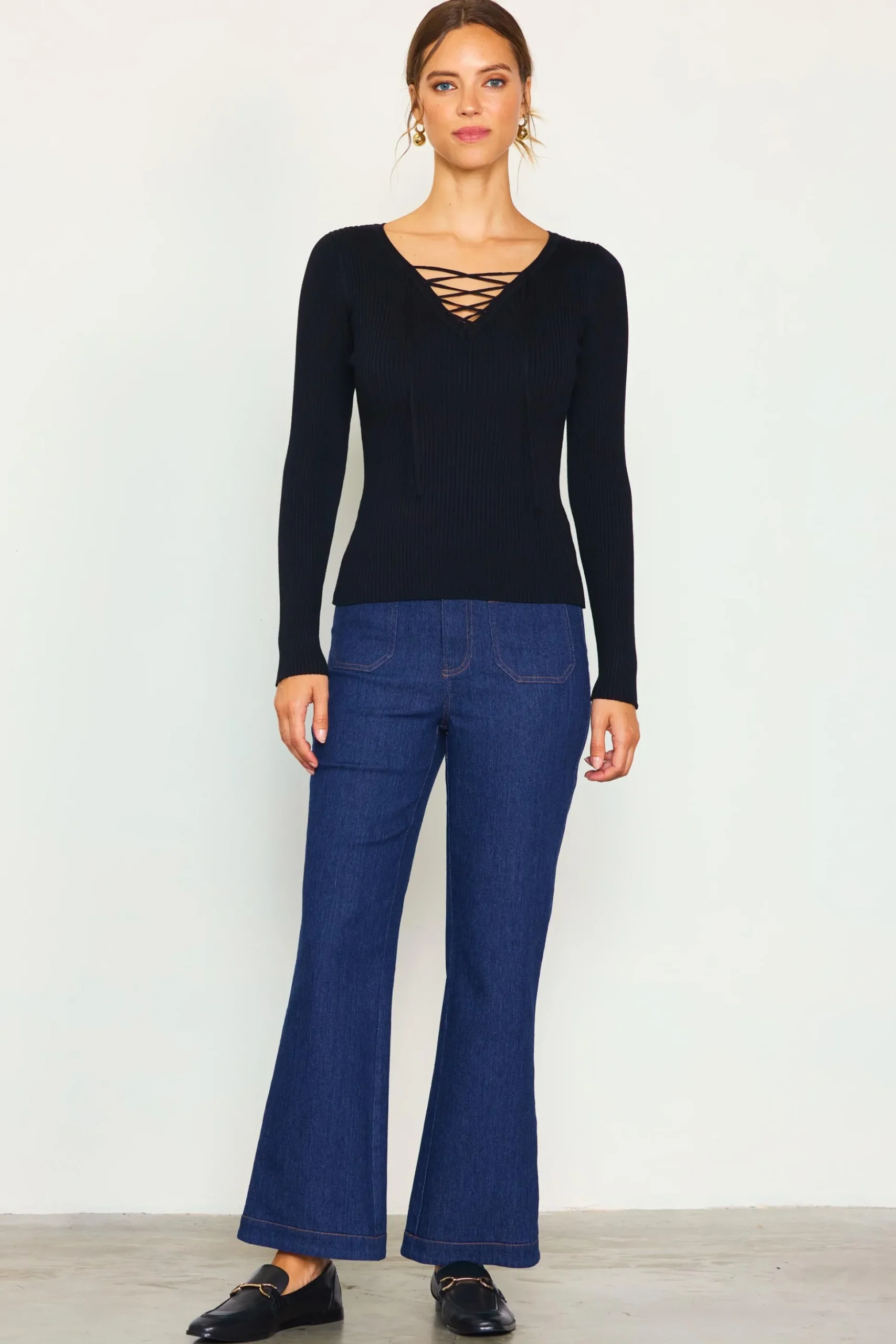 Laced Up Long Sleeve Knit Top