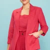 Linen Blend Three-Quarter Sleeve Blazer