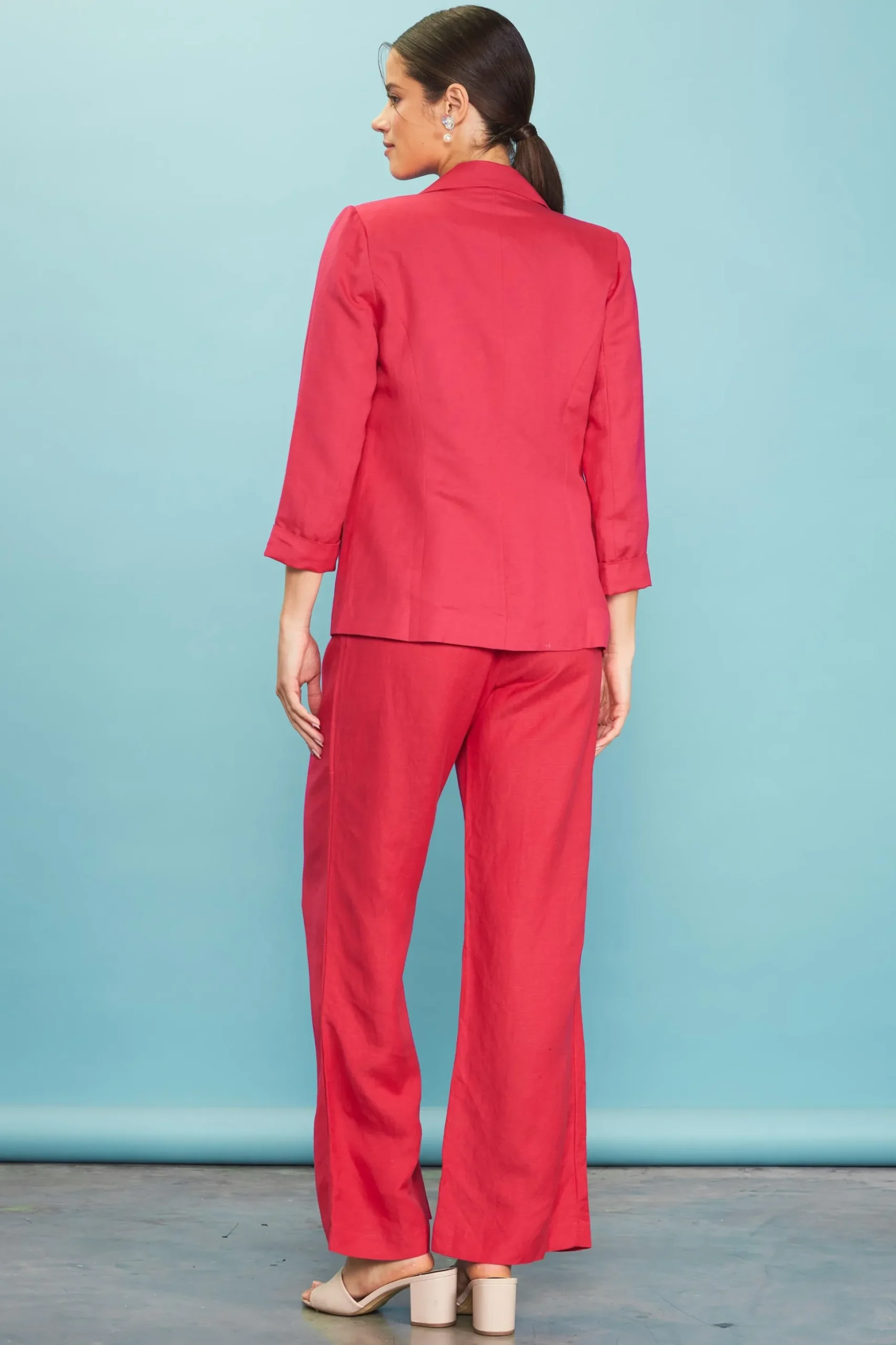 Linen Blend Three-Quarter Sleeve Blazer