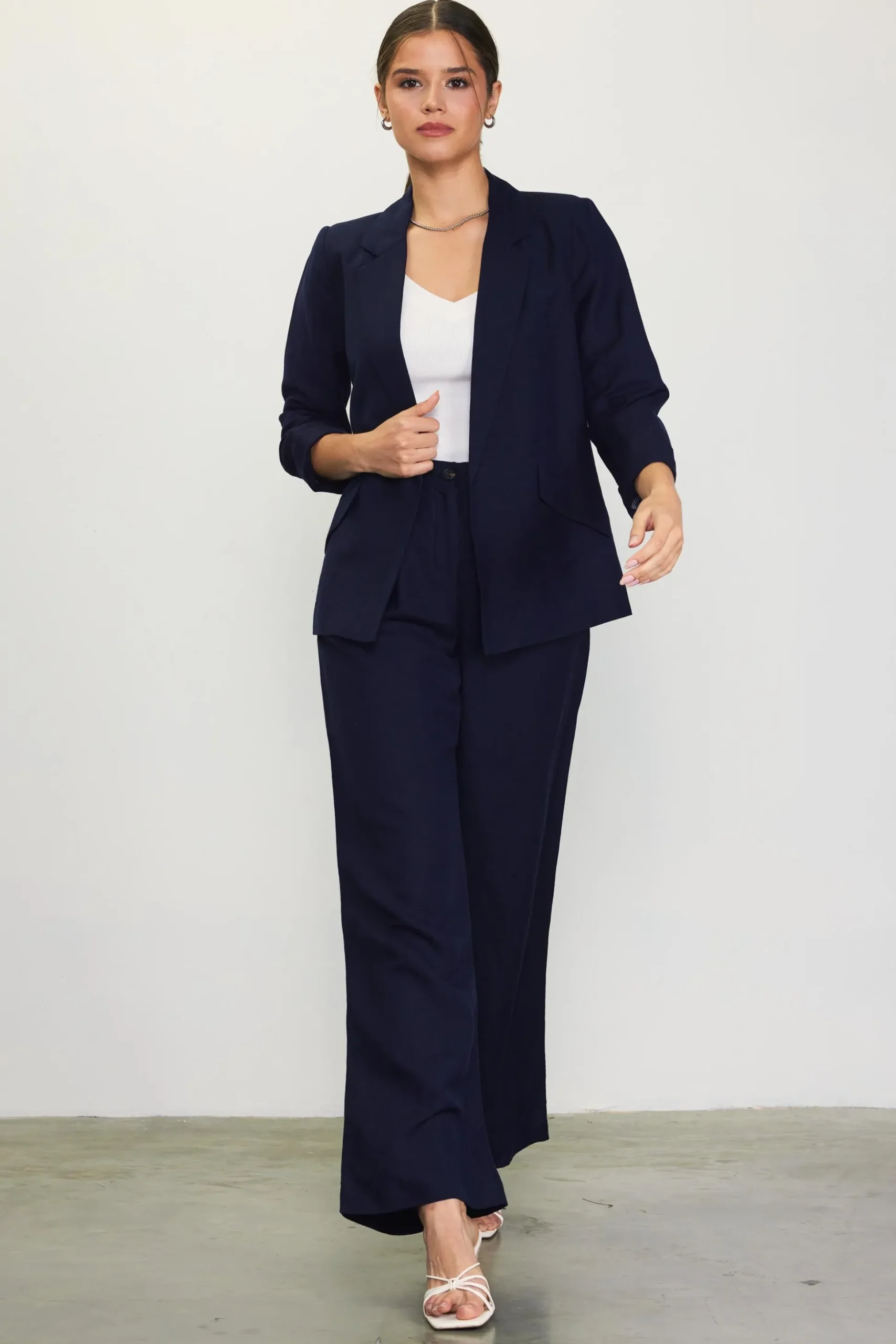 Linen Blend Wide Leg Trousers