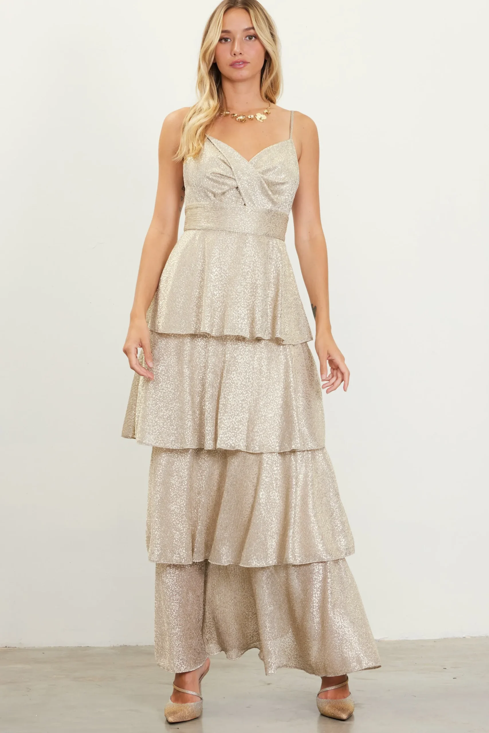 Lurex Tiered Maxi Dress