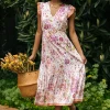Magnolia Border Print Flutter Sleeve Dress